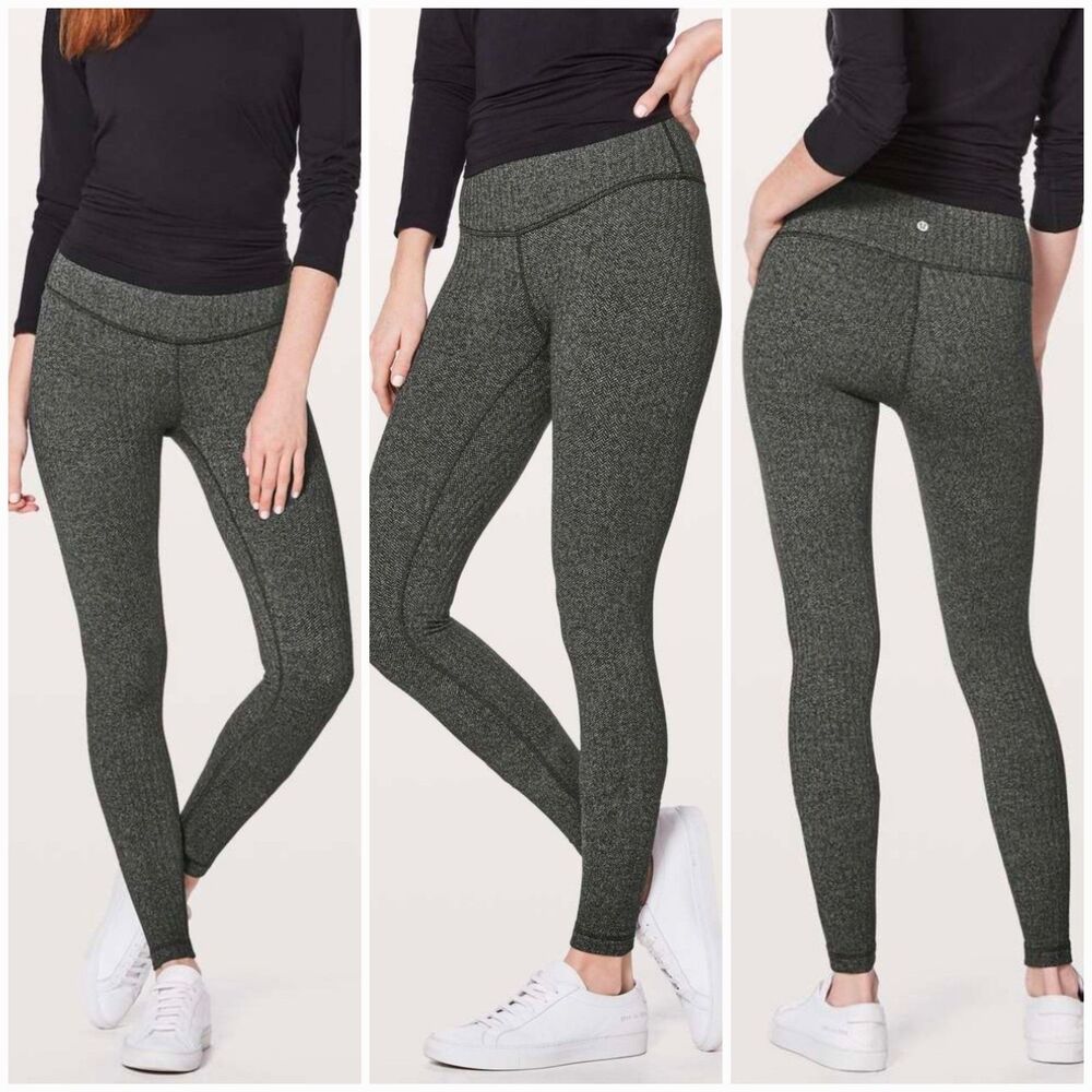 Lululemon Sz 6 Wunder Under 28" Herringbone Knit Black Grey Textured Athleisure